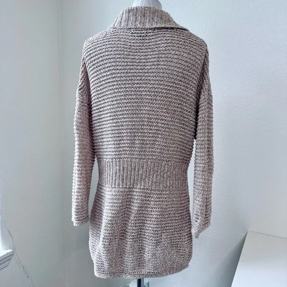 Eddie Bauer Chunky Knit Shawl Collar Cardigan Sweater Tan Beige Size Large - Picture 7 of 16
